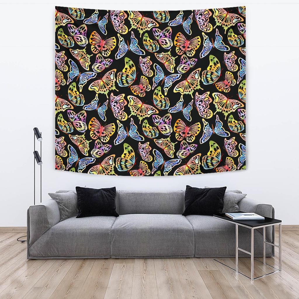 Butterfly Water Color Rainbow Tapestry