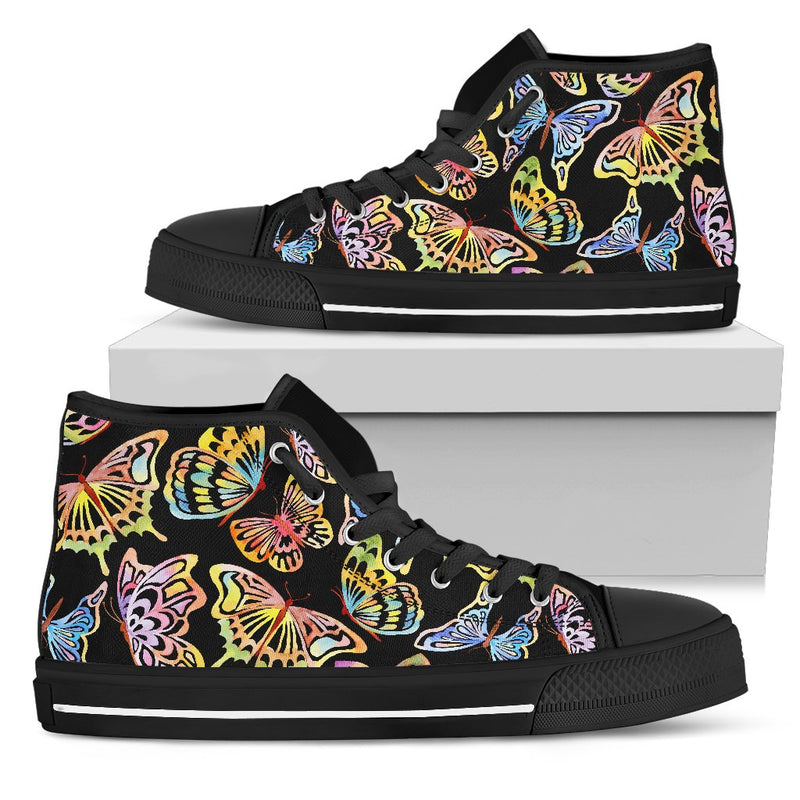 Butterfly Water Color Rainbow Women High Top Shoes