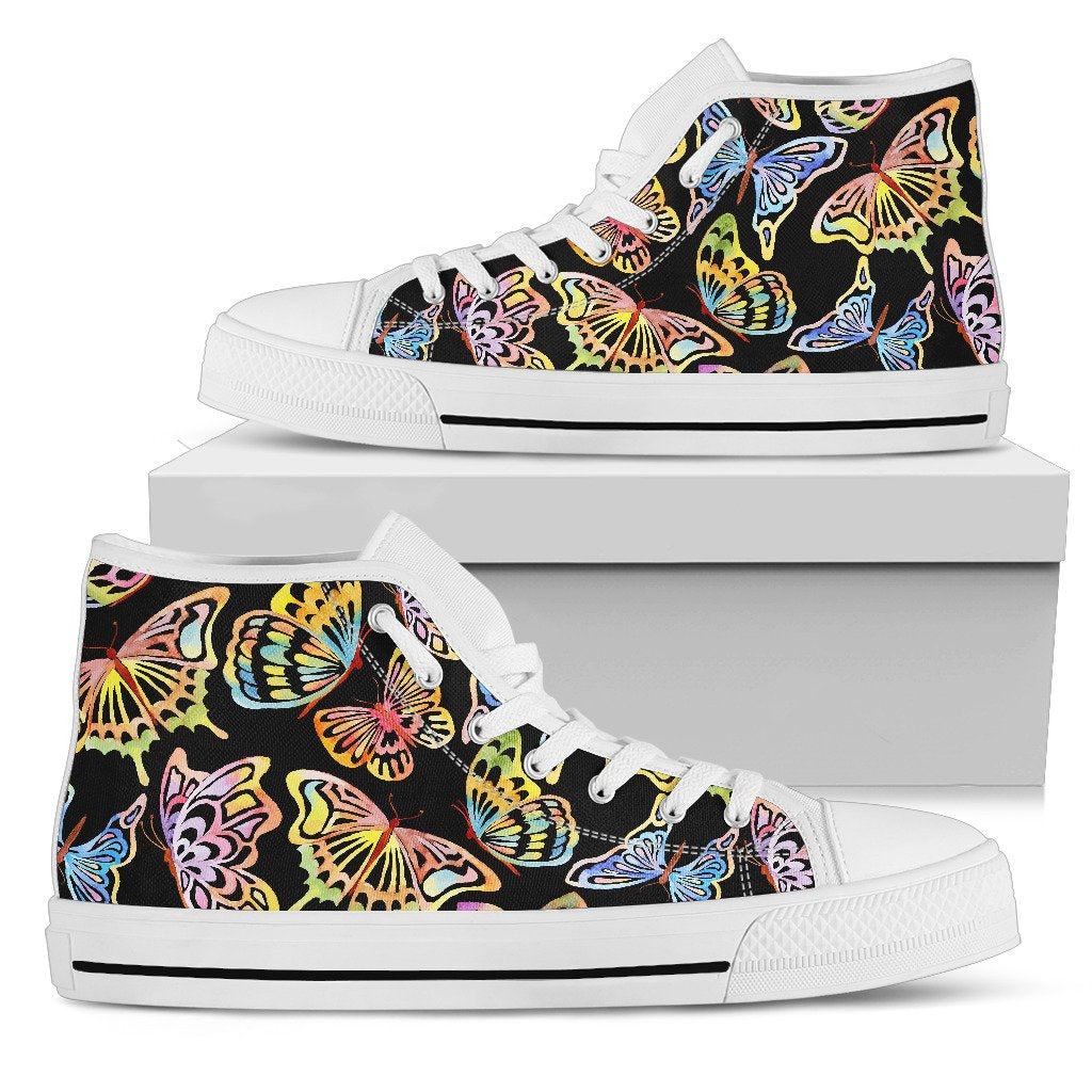 Butterfly Water Color Rainbow Women High Top Shoes