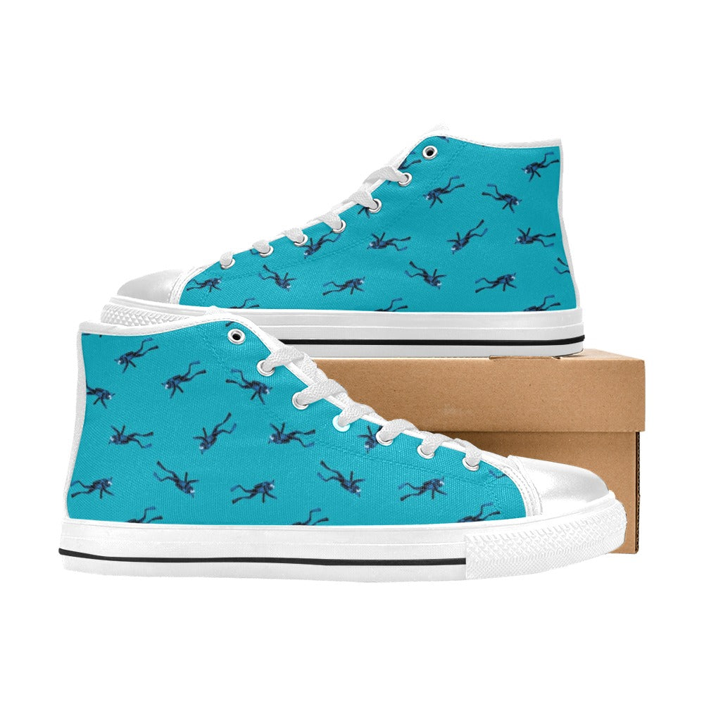 Scuba Driver Print Design LKS304 High Top Women's White Shoes