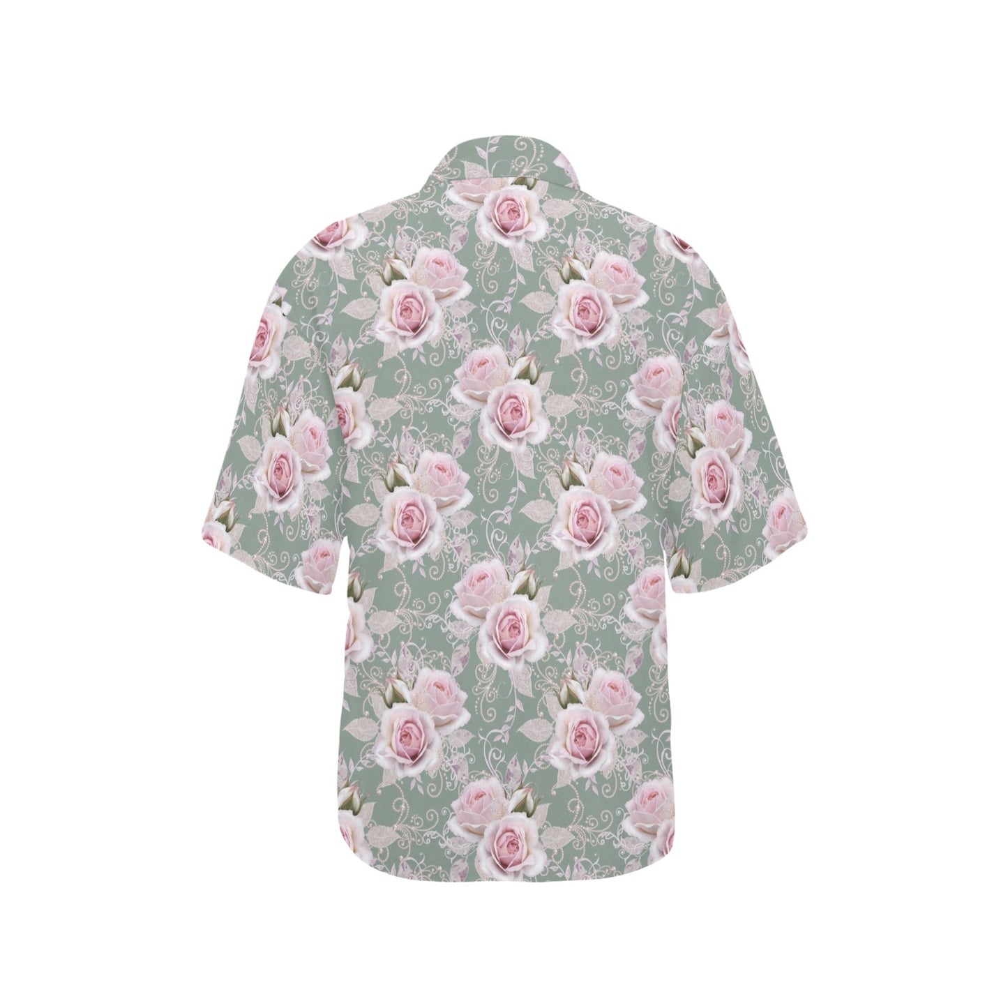 Rose White Pattern Print Design RO012 Women's Hawaiian Shirt