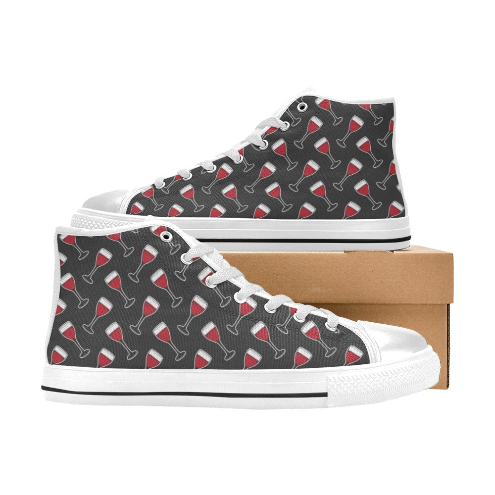 Wine Print Design LKS308 High Top Women's White Shoes