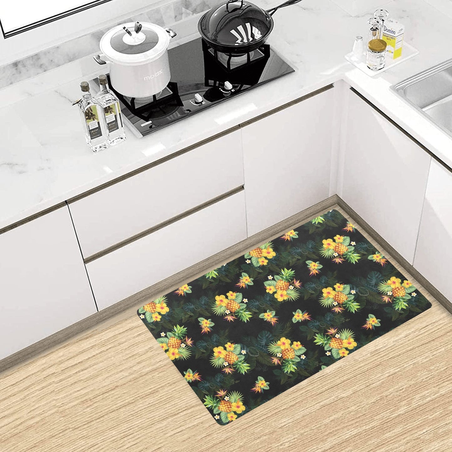 Pineapple Tropical Flower Print Pattern Kitchen Mat