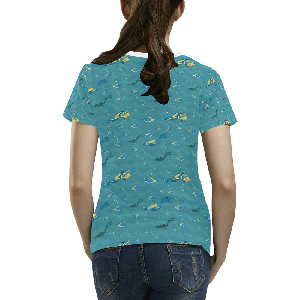 Scuba Driving Pattern Print Design LKS306 Women's T-shirt