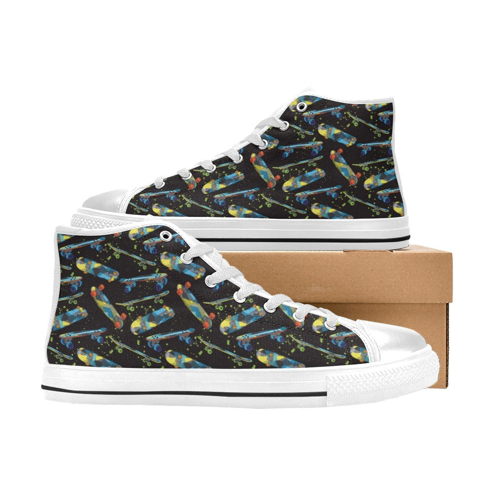 Skateboard Print Design LKS305 High Top Women's White Shoes