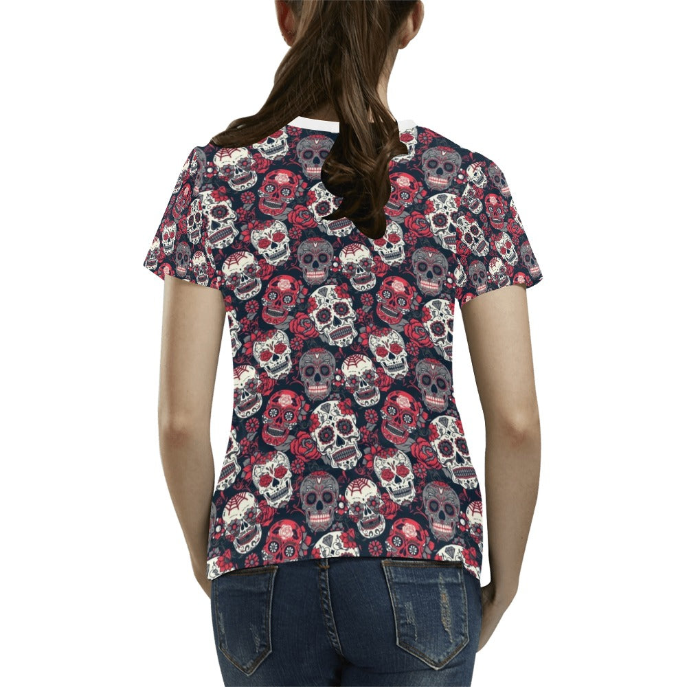 Sugar Skull Print Design LKS303 Women's T-shirt