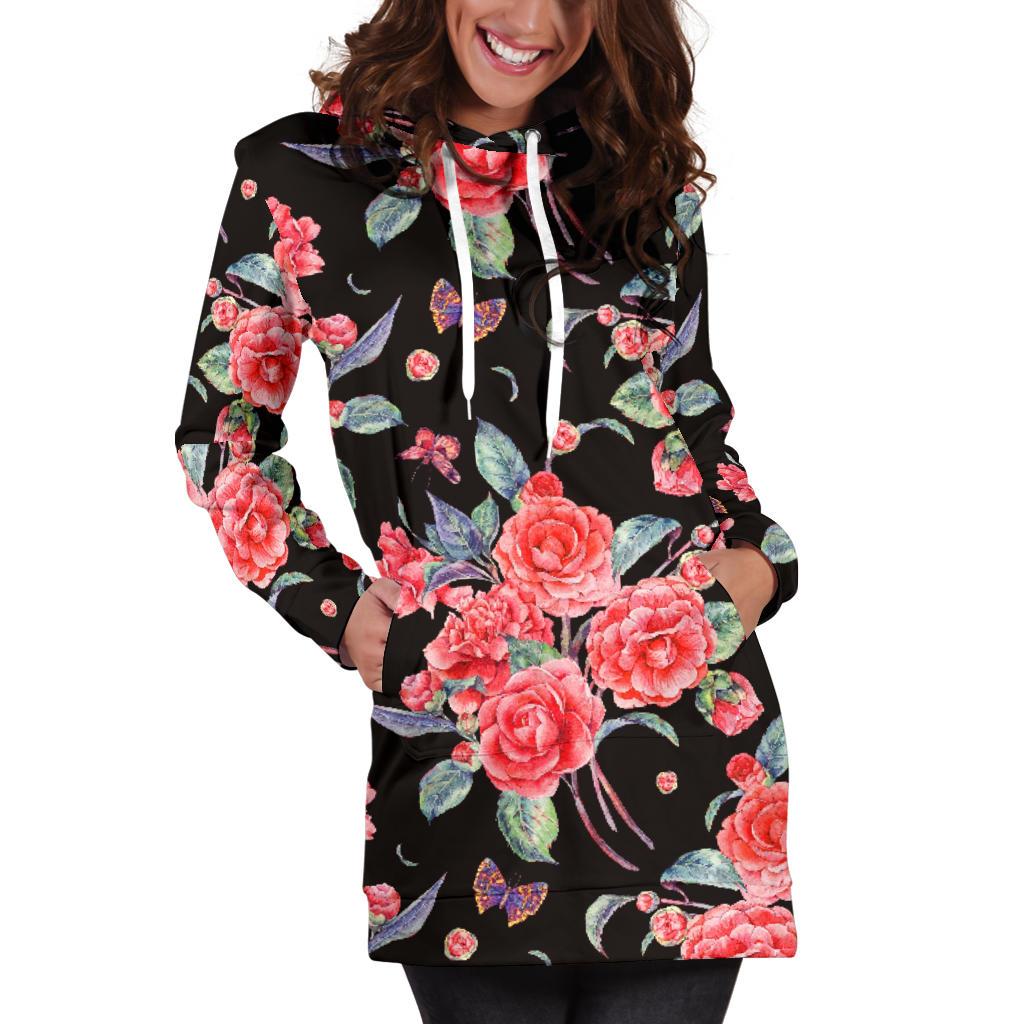 Camellia Pattern Print Design CM03 Women Hoodie Dress