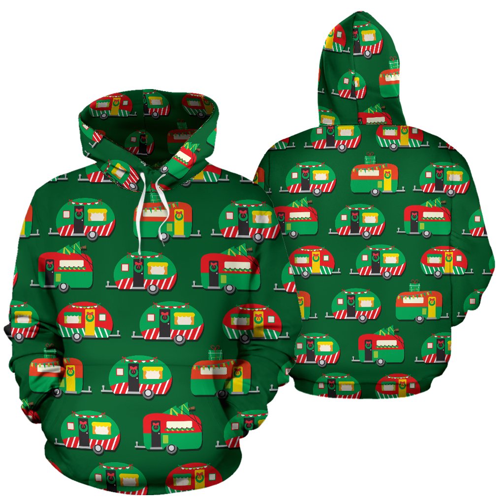 Camper Camping Christmas Themed Print Pullover Hoodie