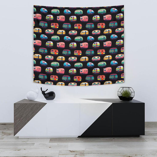 Camper Camping Pattern Tapestry