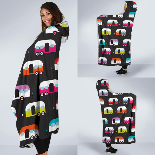 Camper Caravan Pattern Hooded Blanket-JORJUNE.COM