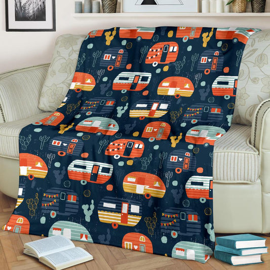 Camper Caravan Print Pattern Fleece Blanket