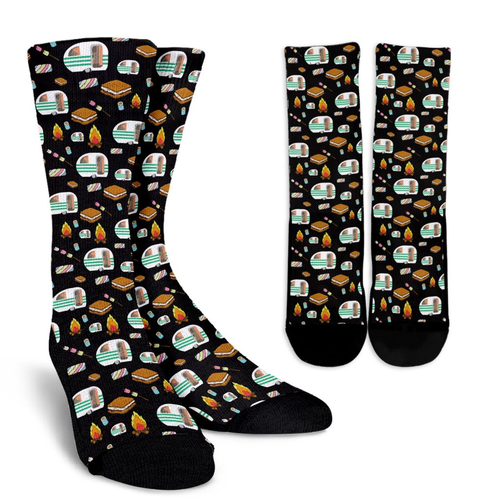 Camper marshmallow Camping Design Print Crew Socks-JORJUNE.COM