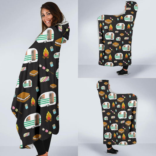 Camper marshmallow Camping Design Print Hooded Blanket-JORJUNE.COM