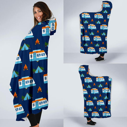 Camper Pattern Camping Themed No 3 Print Hooded Blanket-JORJUNE.COM