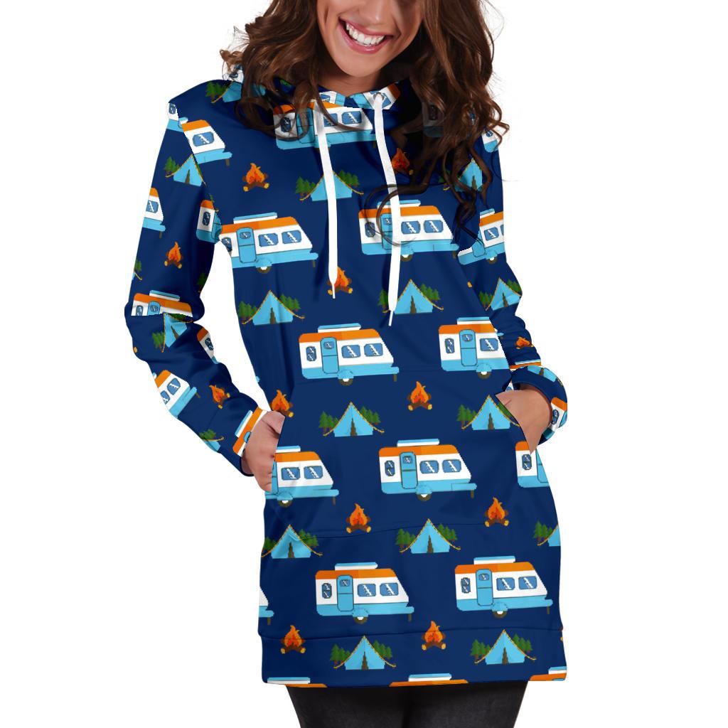 Camper Pattern Camping Themed No 3 Print Women Hoodie Dress