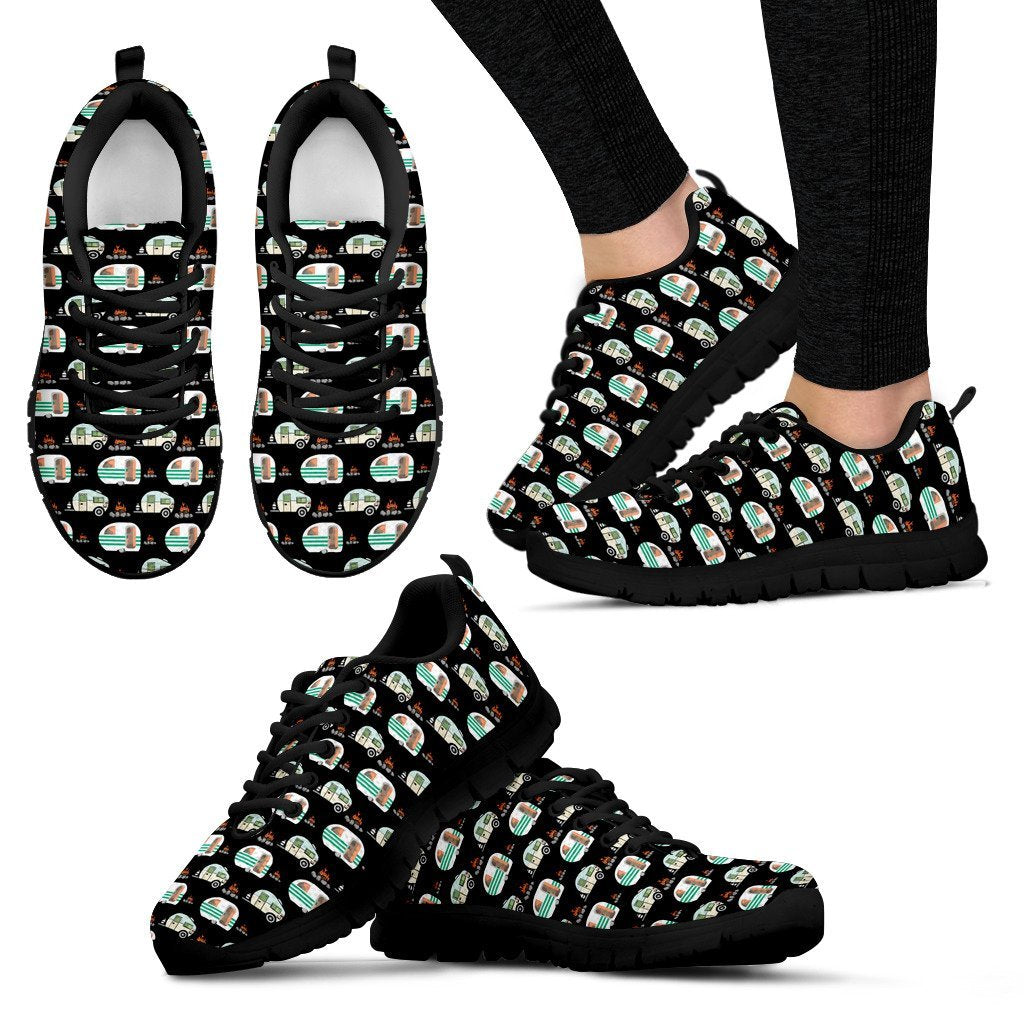 Camper with Tent Camping no1 Print Design Women Sneakers Shoes