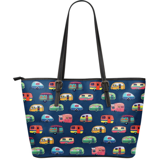 Camping camper Large Leather Tote Bag