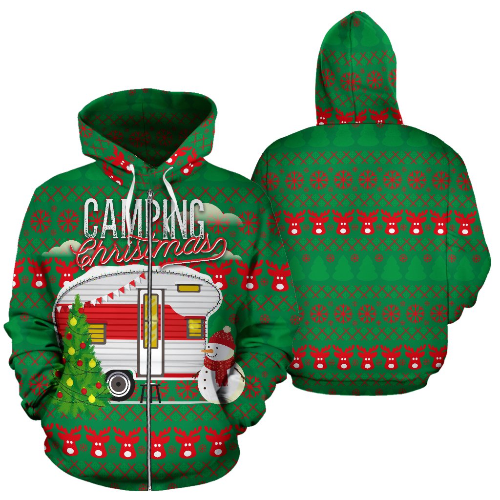 Camping Christmas All Over Zip Up Hoodie