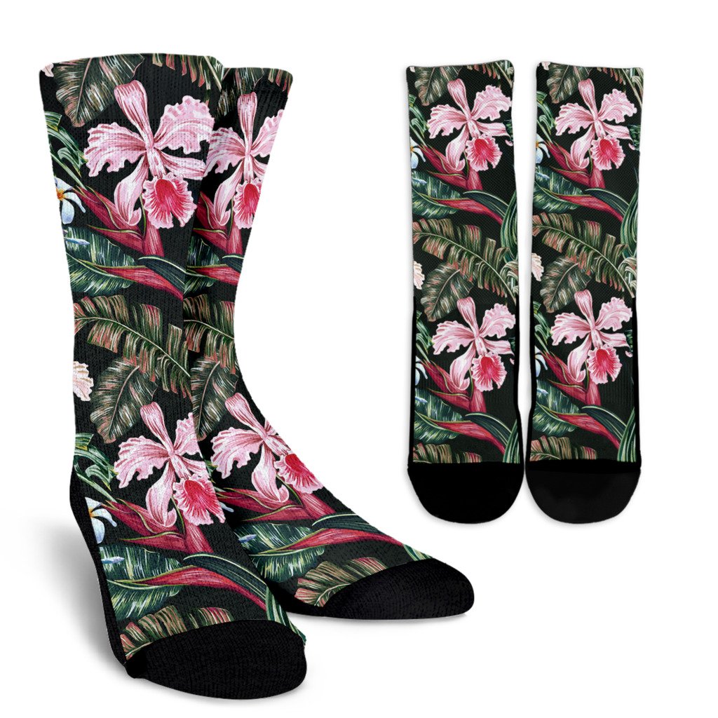 Cattleya Hawaiian Flower plumeria Crew Socks