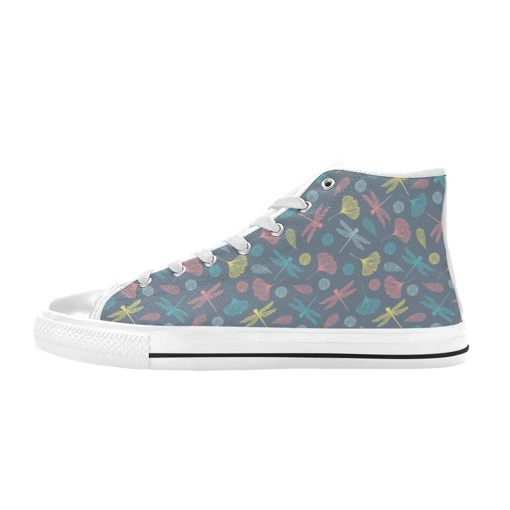 Dragonfly Print Design LKS403 High Top Women's White Shoes