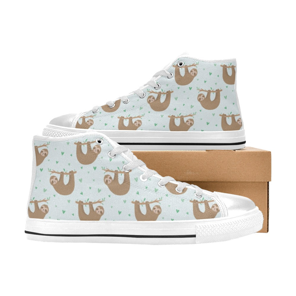 Sloth Print Design LKS308 High Top Women's White Shoes