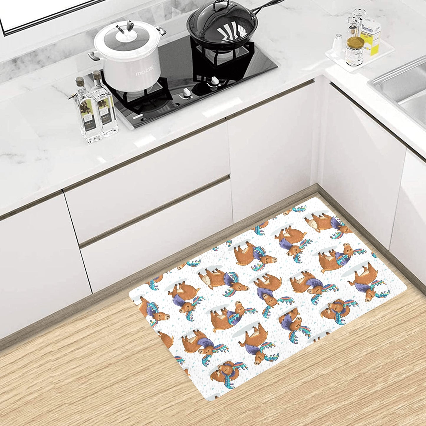 Moose Cute Pattern Print Design 01 Kitchen Mat