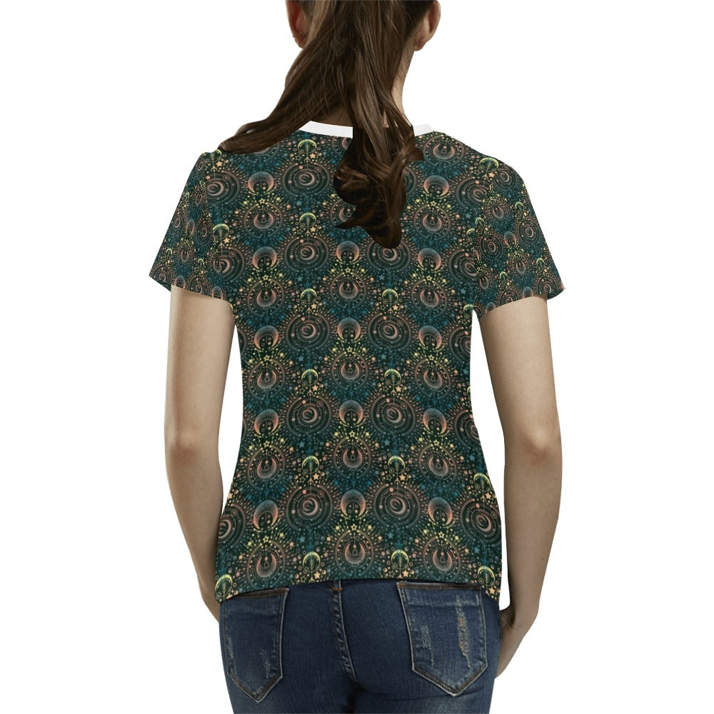 Sun Moon Print Design LKS307 Women's T-shirt