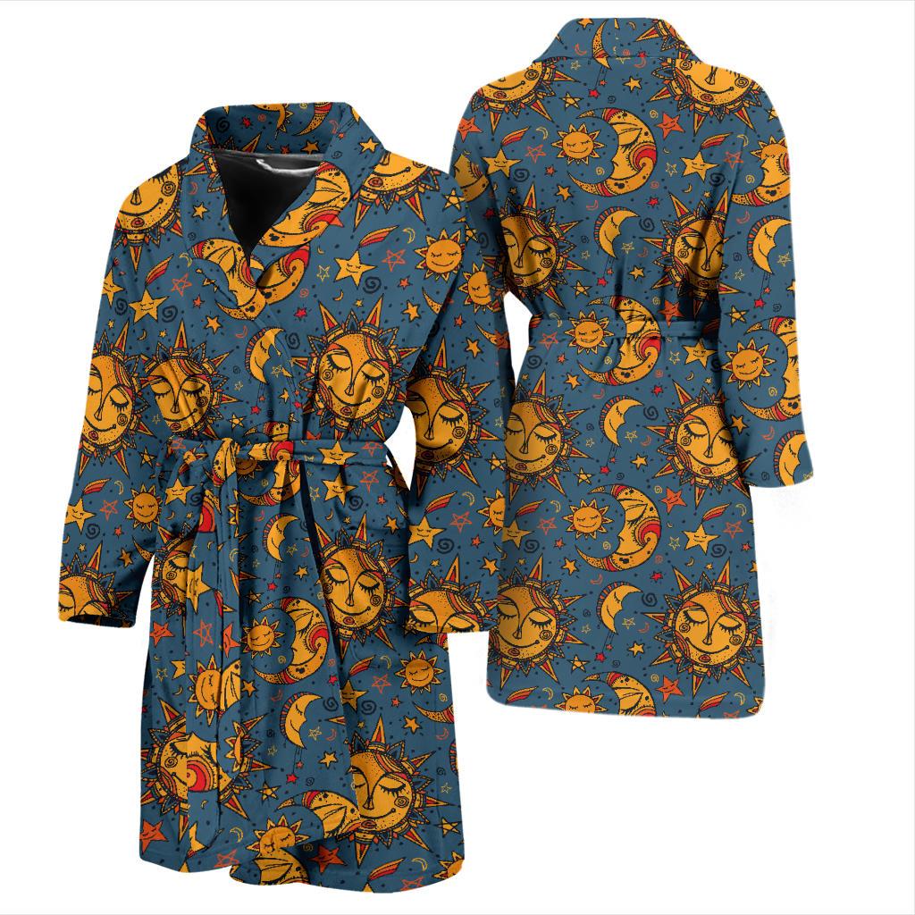 Celestial Moon Sun Pattern Print Design 02 Men Bathrobe-JORJUNE.COM