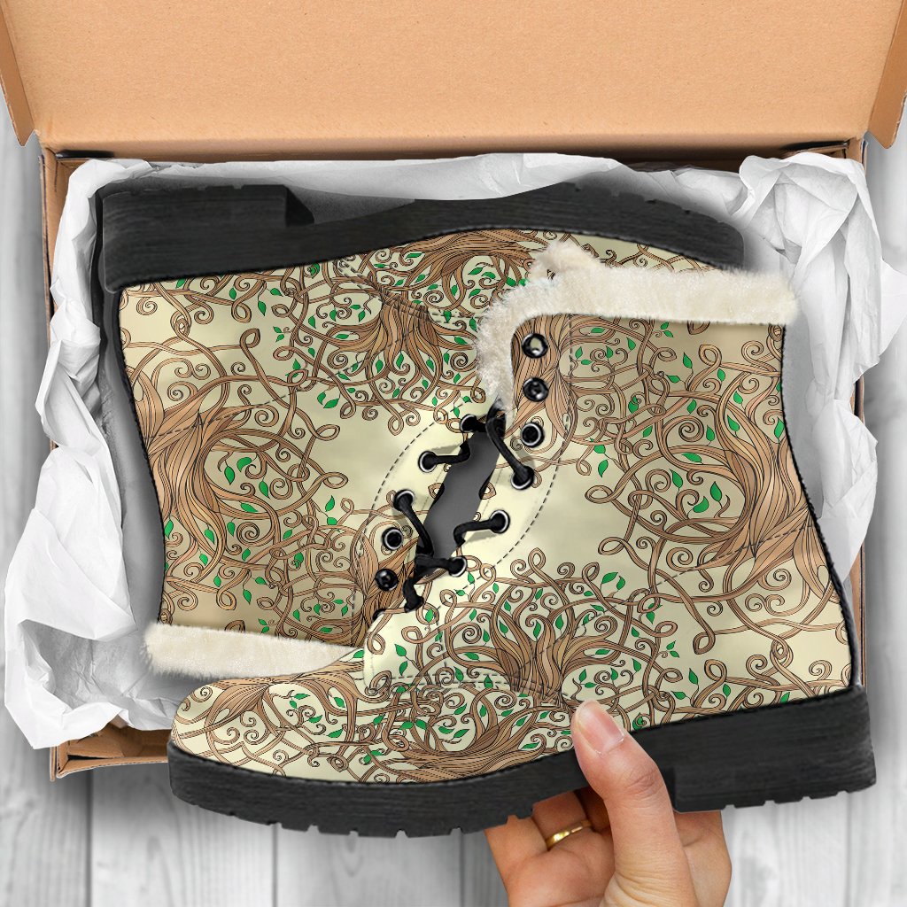 Celtic Tree of life Faux Fur Leather Boots