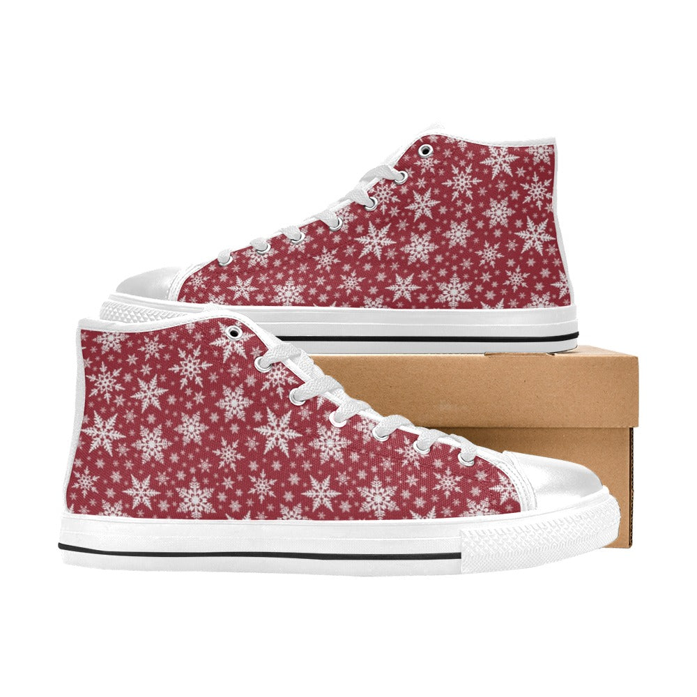 Snowflake Red Print Design LKS302 High Top Women's White Shoes