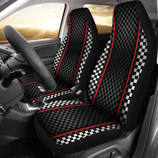 Checkered Flag Red Line Style Universal Fit Car Seat Covers