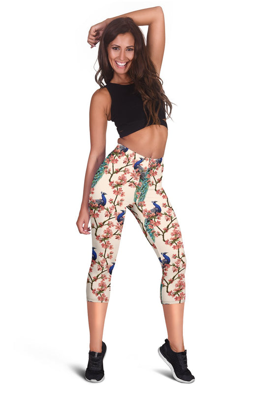 Cherry Blossom Peacock Women Capris