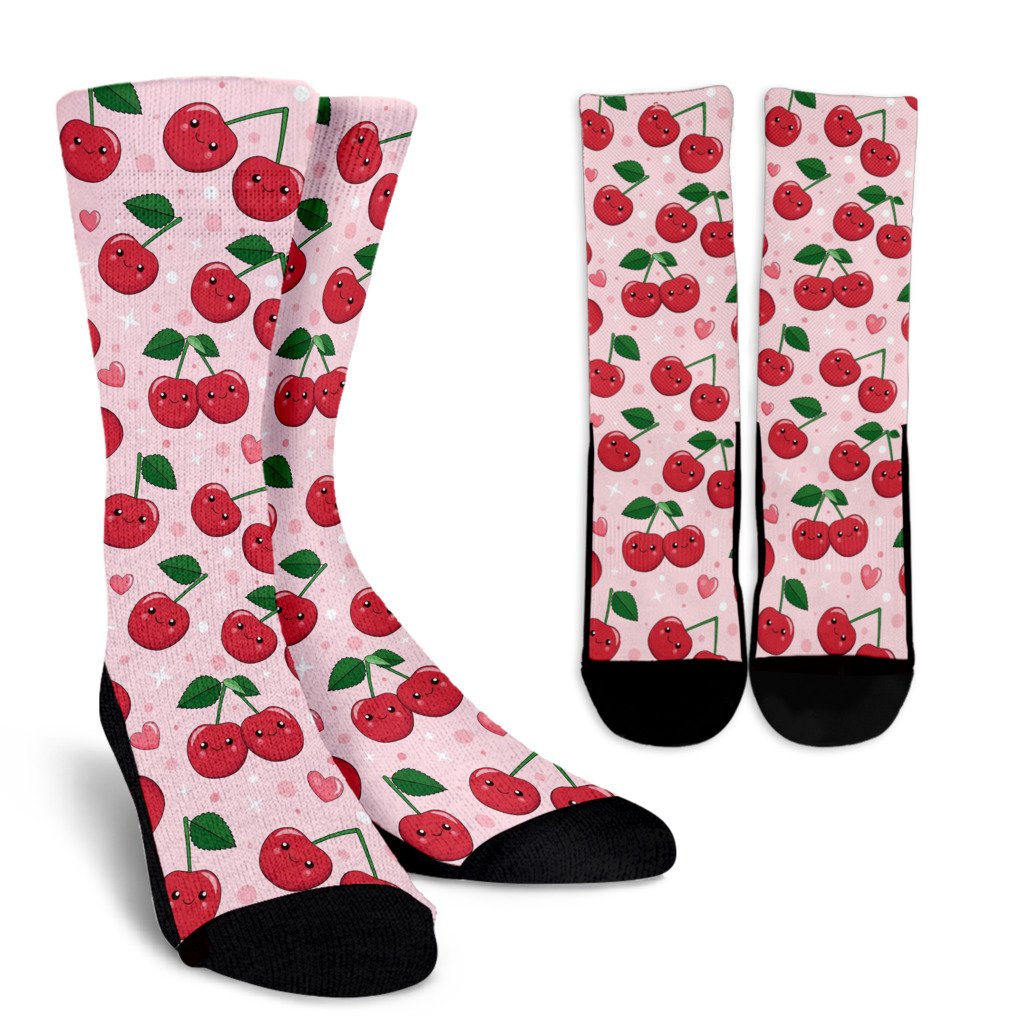 Cherry Pattern Print Design CH02 Crew Socks-JORJUNE.COM