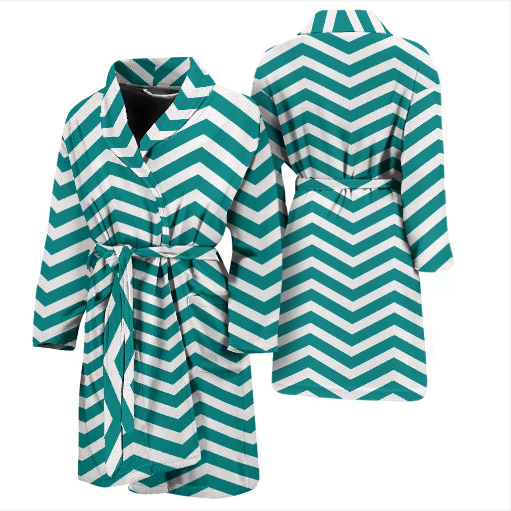 Chevron Teal Pattern Print Design 02 Men Bathrobe-JORJUNE.COM