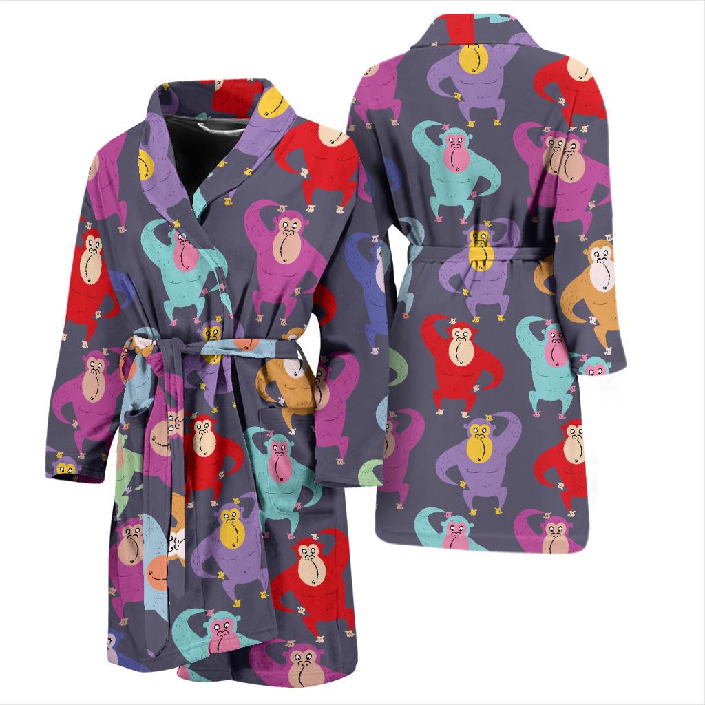 Chimpanzee Pattern Print Design 03 Men Bathrobe-JORJUNE.COM