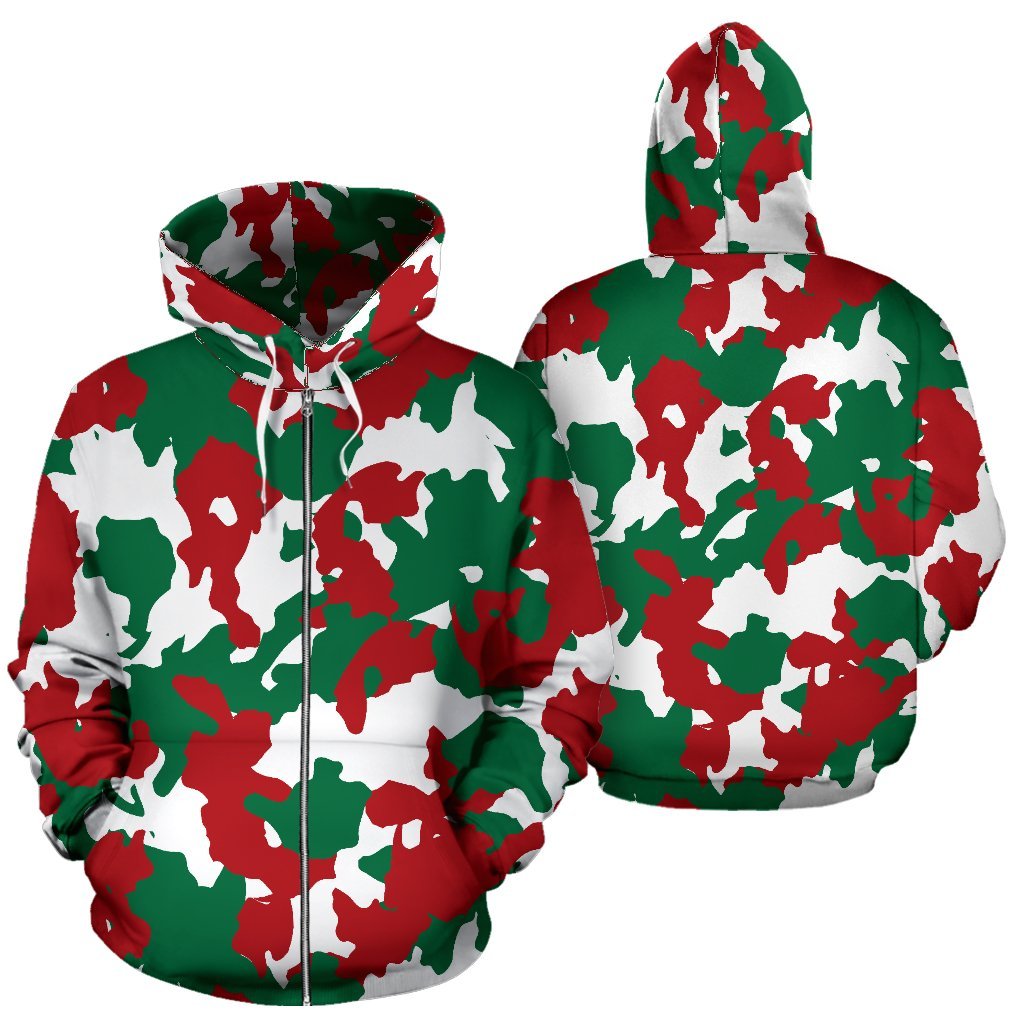 Christmas Color Camo Camouflage Print All Over Zip Up Hoodie