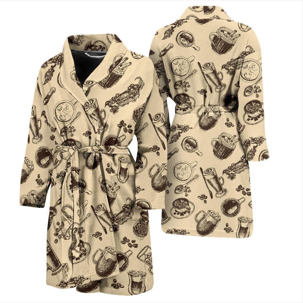 Coffee Pattern Print Design 05 Men Bathrobe-JORJUNE.COM