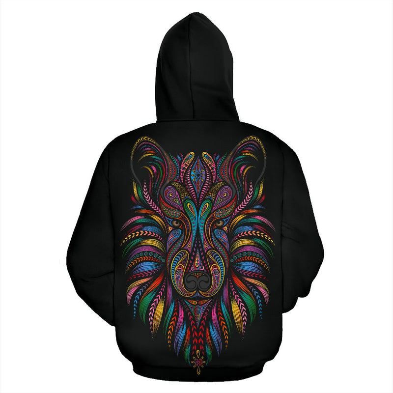 Colorful Art Wolf All Over Zip Up Hoodie