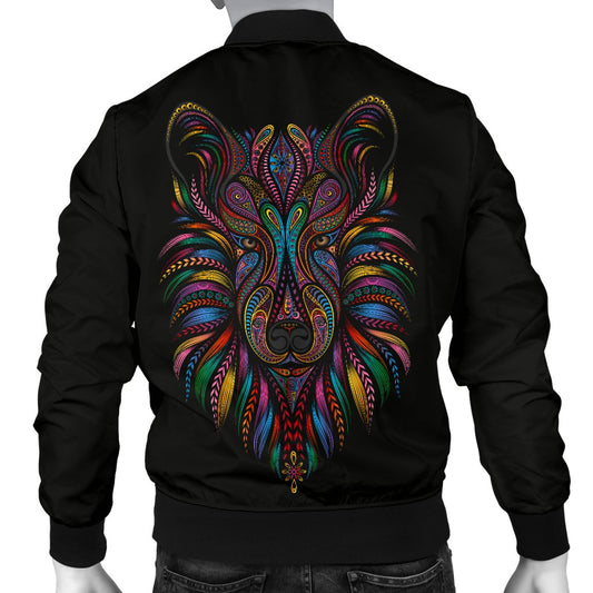 Colorful Art Wolf Men Casual Bomber Jacket