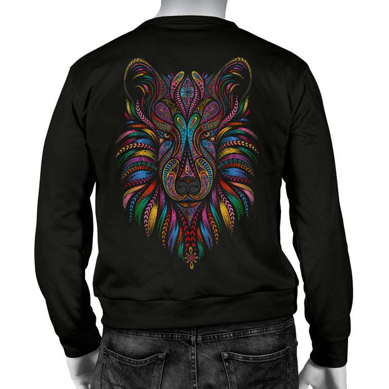 Colorful Art Wolf Men Crewneck Sweatshirt