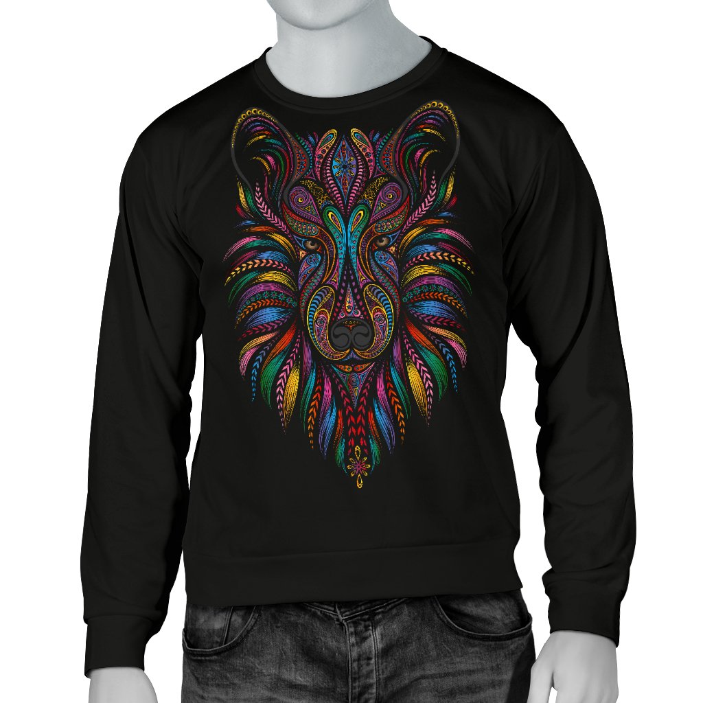 Colorful Art Wolf Men Crewneck Sweatshirt