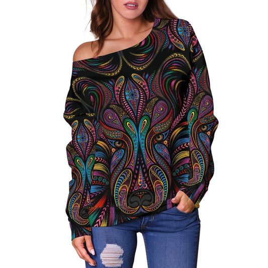 Colorful Art Wolf Off Shoulder Sweatshirt
