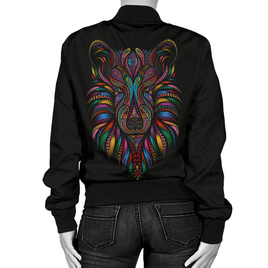 Colorful Art Wolf Women Casual Bomber Jacket