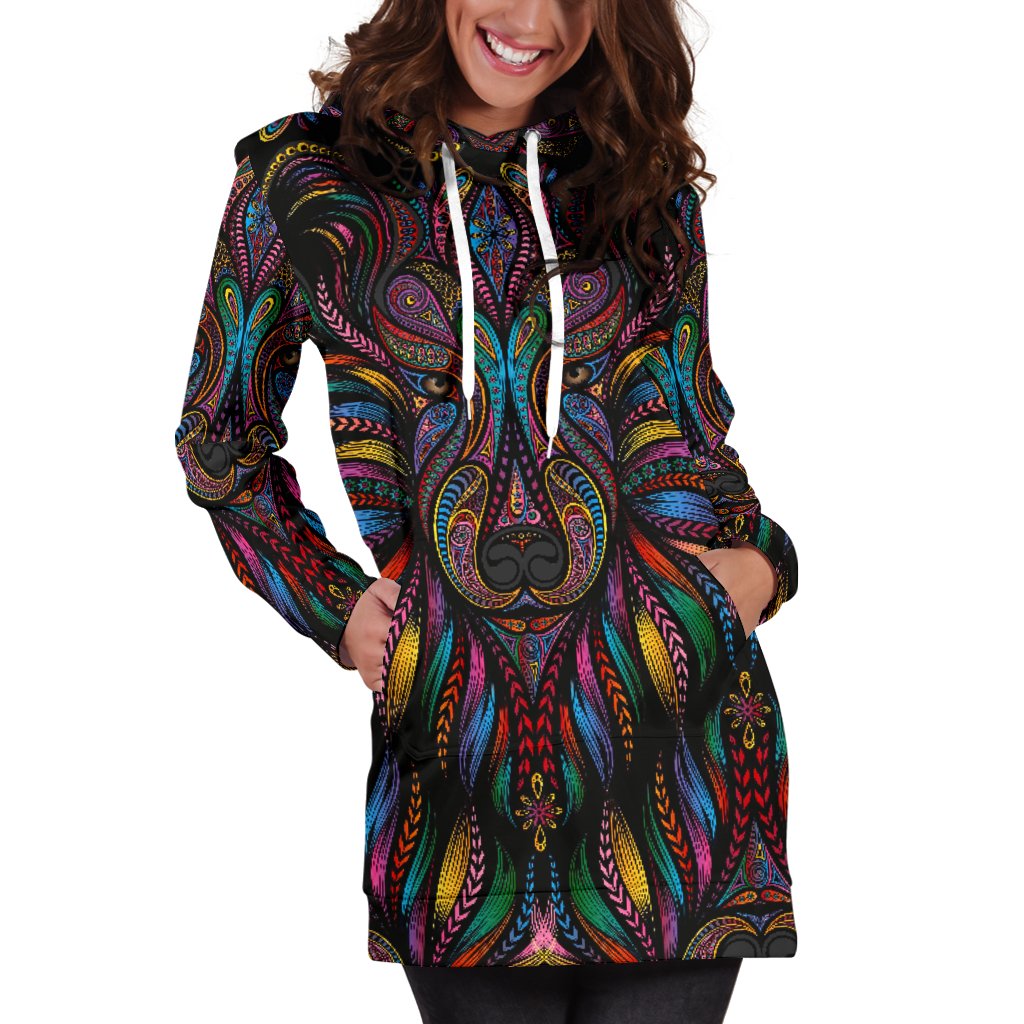 Colorful Art Wolf Women Hoodie Dress