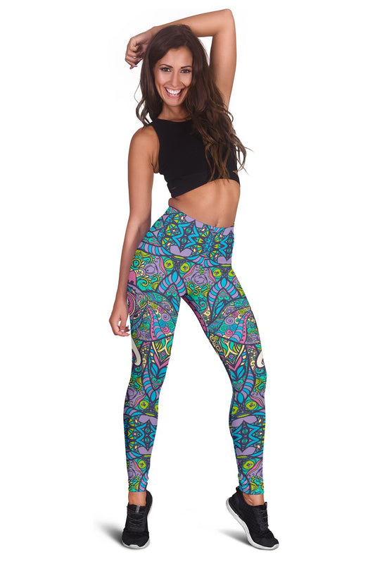 Colorful Elephant Indian Print Women Leggings
