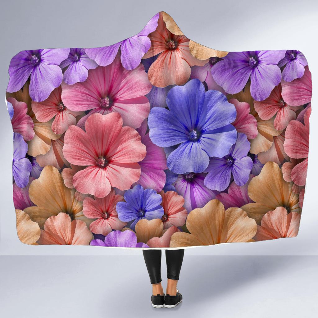 Colorful Geranium Pattern Hooded Blanket-JORJUNE.COM