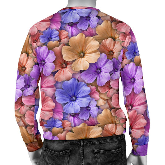 Colorful Geranium Pattern Men Crewneck Sweatshirt