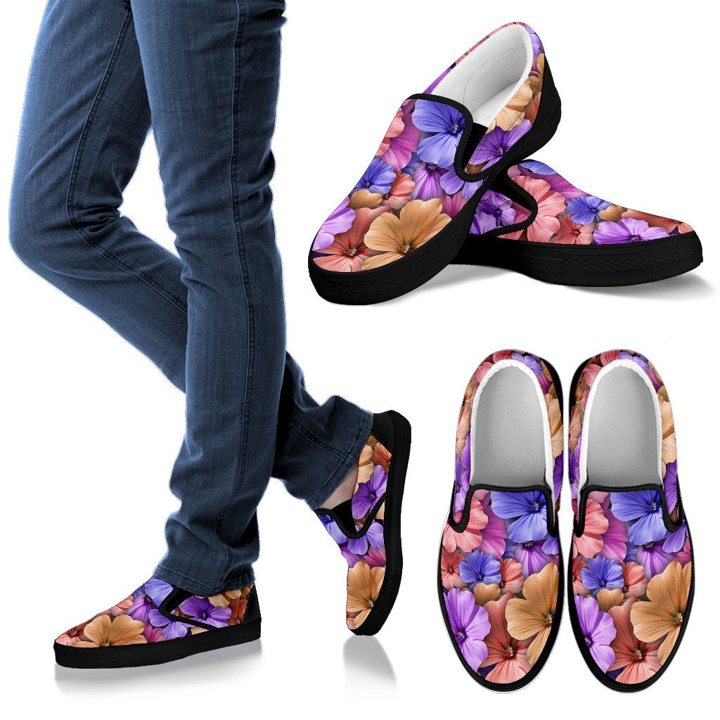 Colorful Geranium Pattern Men Slip On Shoes