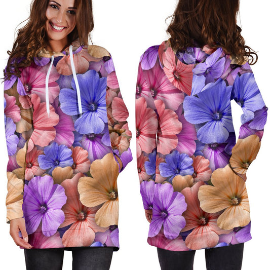Colorful Geranium Pattern Women Hoodie Dress