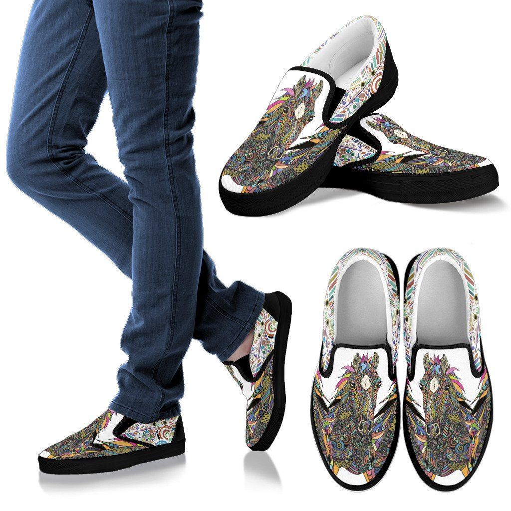 Colorful Horse Men Canvas Slip On Shoes
